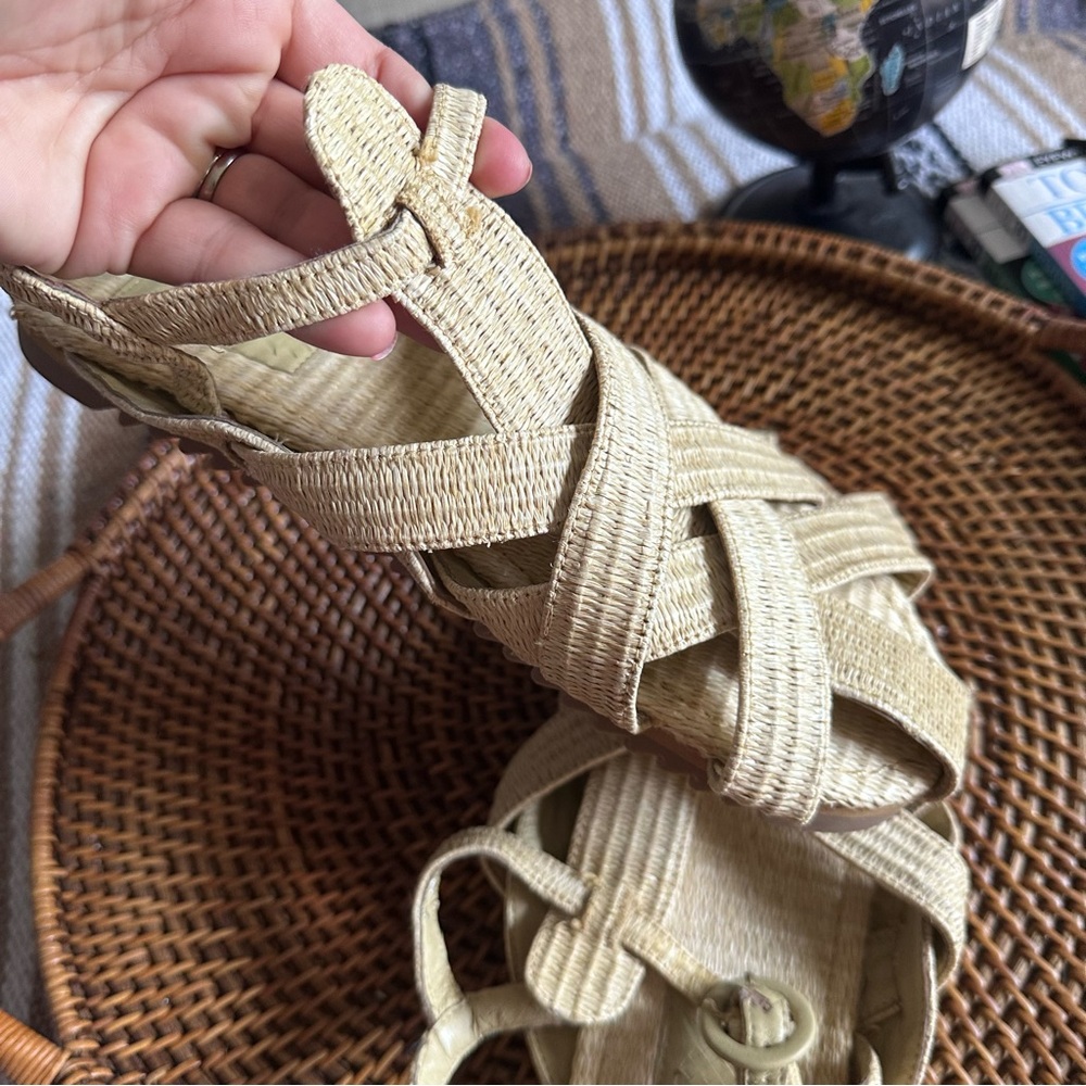 FARM RIO Raffia Woven Tan Vegan Zig Zag Boho Fisherman Sandal Size 12 - Picture 13 of 13